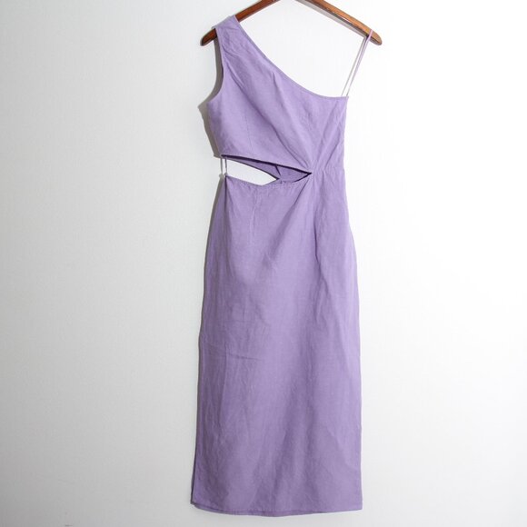 & Other Stories Cutout One-Shoulder Midi Dress Lilac Purple Linen Slit Size 4 - Picture 6 of 16